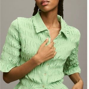 Anthropologie Mauve Mint Green Textured Blouse
